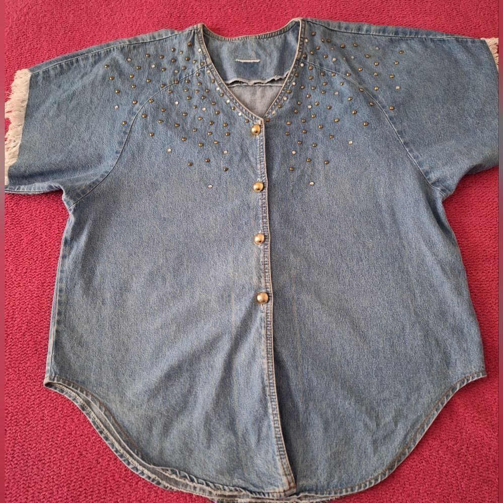 Vintage Studded Denim Button-Up Shirt